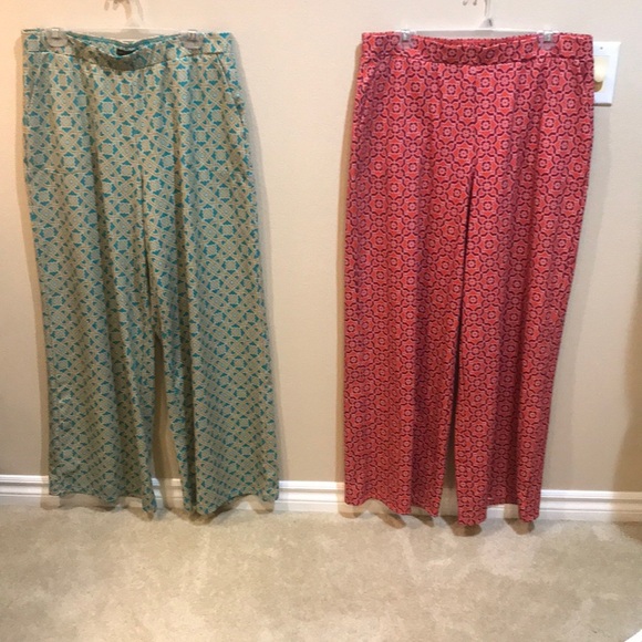 Bundle (2) Geometric Lightweight Print Wide Leg Pull On Pants w/Pockets-Size L - Picture 1 of 12